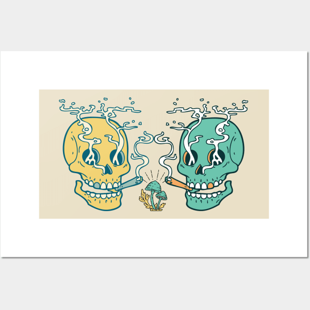 Weed Smoking Skull Wall Art by gronly